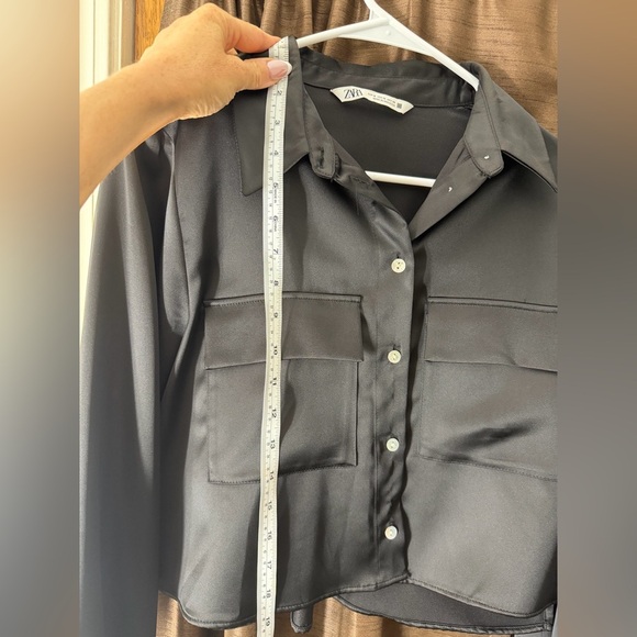 Zara women’s  silk top cropped Sz M Black cargo  Pants xs Set - Picture 11 of 13